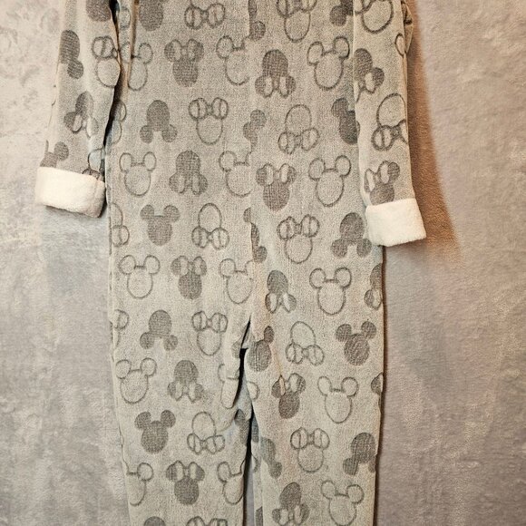Disney Mickey Mouse Hooded Womens Large One piece Pajamas Hood Ears Pom-Poms Zip - Picture 8 of 13